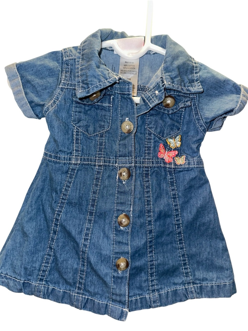 Blue Denim Dress Jacket with Butterfly Appliqués